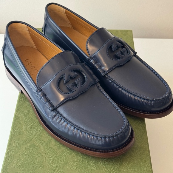size 13G Gucci Millennial Ribot Leather Interlocking G Loafer Blue Cut …